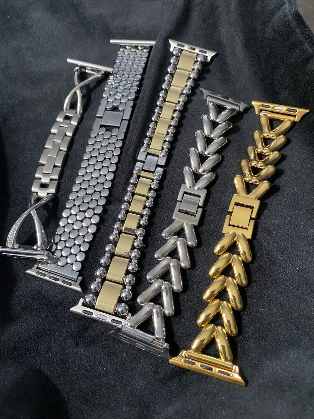Set of 5  Metal Apple compatible Watch Bands - all fit 38mm- 41mm. Silver/gold